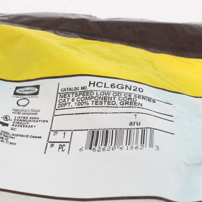 Hubbell HCL6GN20 Cat6 Green 20ft Ethernet Network Cable Low Diameter Patch Cord