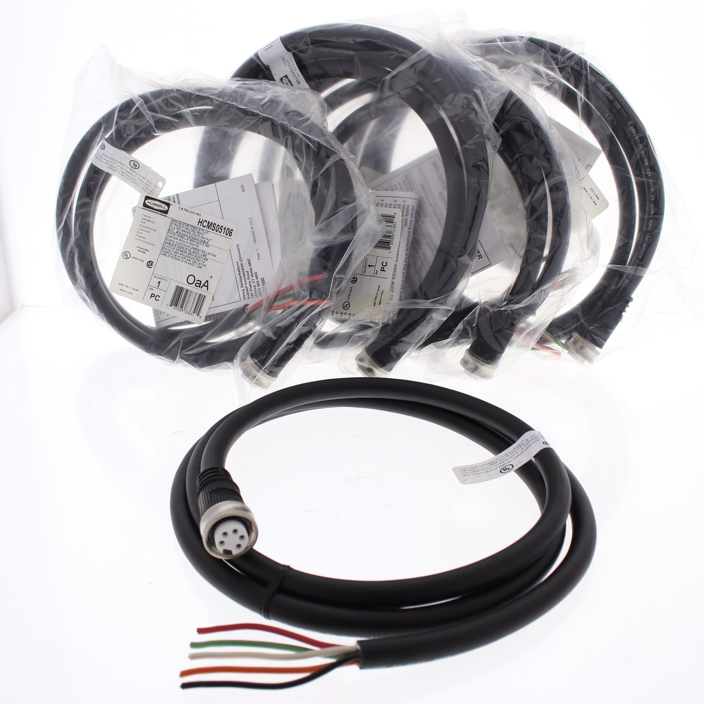 5 Hubbell MiniQuick Cable Female Plugs 4P5W Quickconnect 16AWG 10A 6Ft HCMS05106