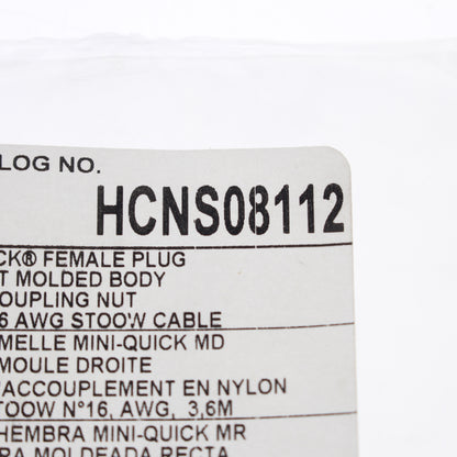 Hubbell Mini-Quick Cable Female Plug 7P8W Quick-Connect 16AWG 9A 12 Ft HCNS08112
