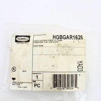 Hubbell HGBGAR1626 Grounding Bonding Pipe Clamp Copper Alloy 1.25"IPS #4-2/0 AWG