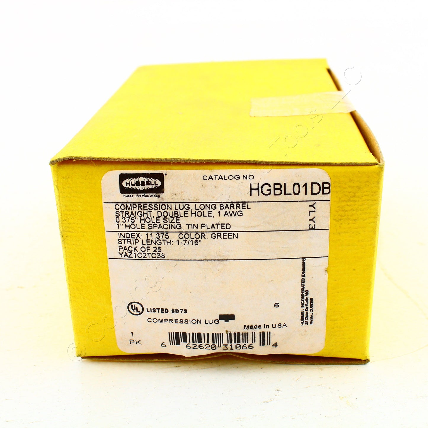 25 Hubbell Bonding Grounding Compression Lugs 1AWG 3/8" Holes Green #11 HGBL01DB