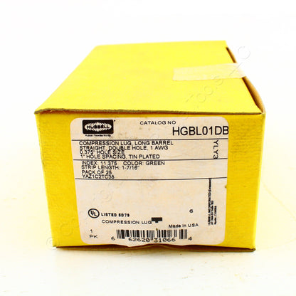 25 Hubbell Bonding Grounding Compression Lugs 1AWG 3/8" Holes Green #11 HGBL01DB
