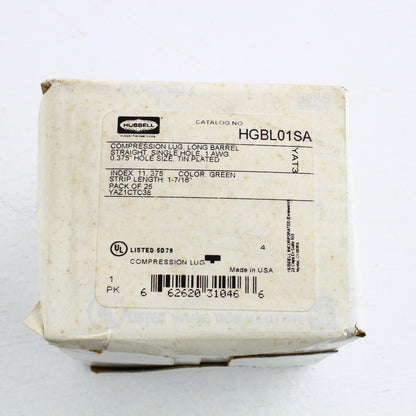 25 Hubbell Bonding Grounding Compression Lugs 1AWG 3/8" Hole Green #11 HGBL01SA