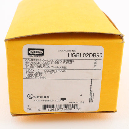25 Hubbell Bonding Grounding Compression Lugs 90� 2AWG 3/8" Brown #10 HGBL02DB90