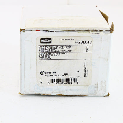 50 Hubbell Bonding Grounding Compression Lugs 4AWG 1/4" Holes Gray #8 HGBL04D