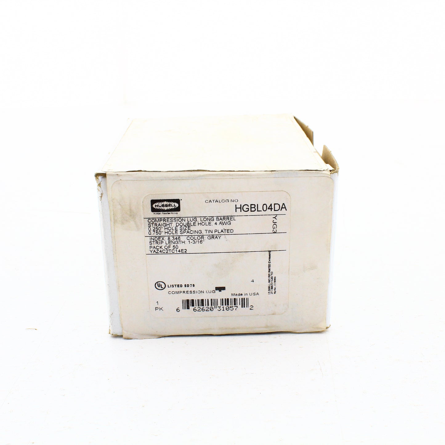 50 Hubbell Bonding Grounding Compression Lugs 4AWG 1/4" Hole Gray #8 HGBL04DA
