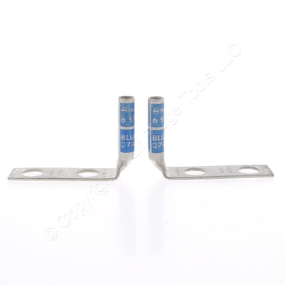 2 Hubbell Bonding Ground Compression Lugs 90� 6AWG 3/8" Holes Blue #7 HGBL06DB90