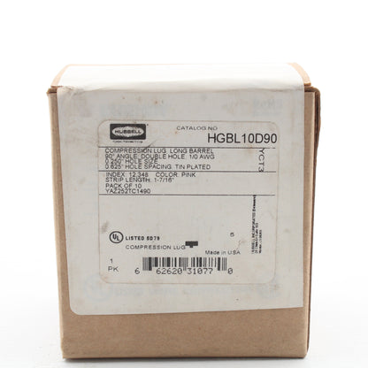 10 Hubbell Bonding Grounding Compression Lugs 90� 1/0AWG 1/4"Hole Pink HGBL10D90