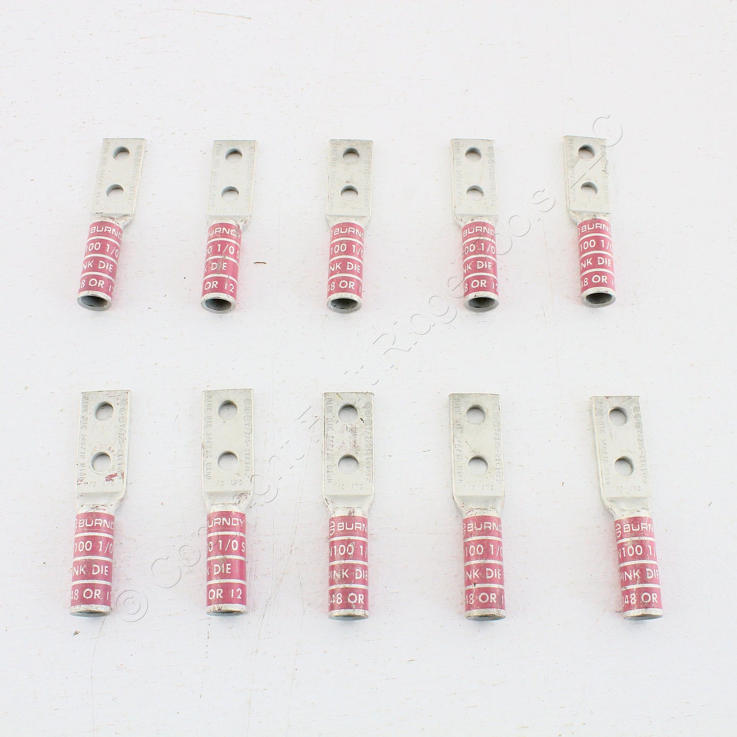 10 Hubbell Bonding Ground Compression Lugs 1/0 AWG 1/4" Holes Pink #12 HGBL10DA