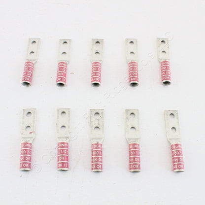 10 Hubbell Bonding Ground Compression Lugs 1/0 AWG 1/4" Holes Pink #12 HGBL10DA