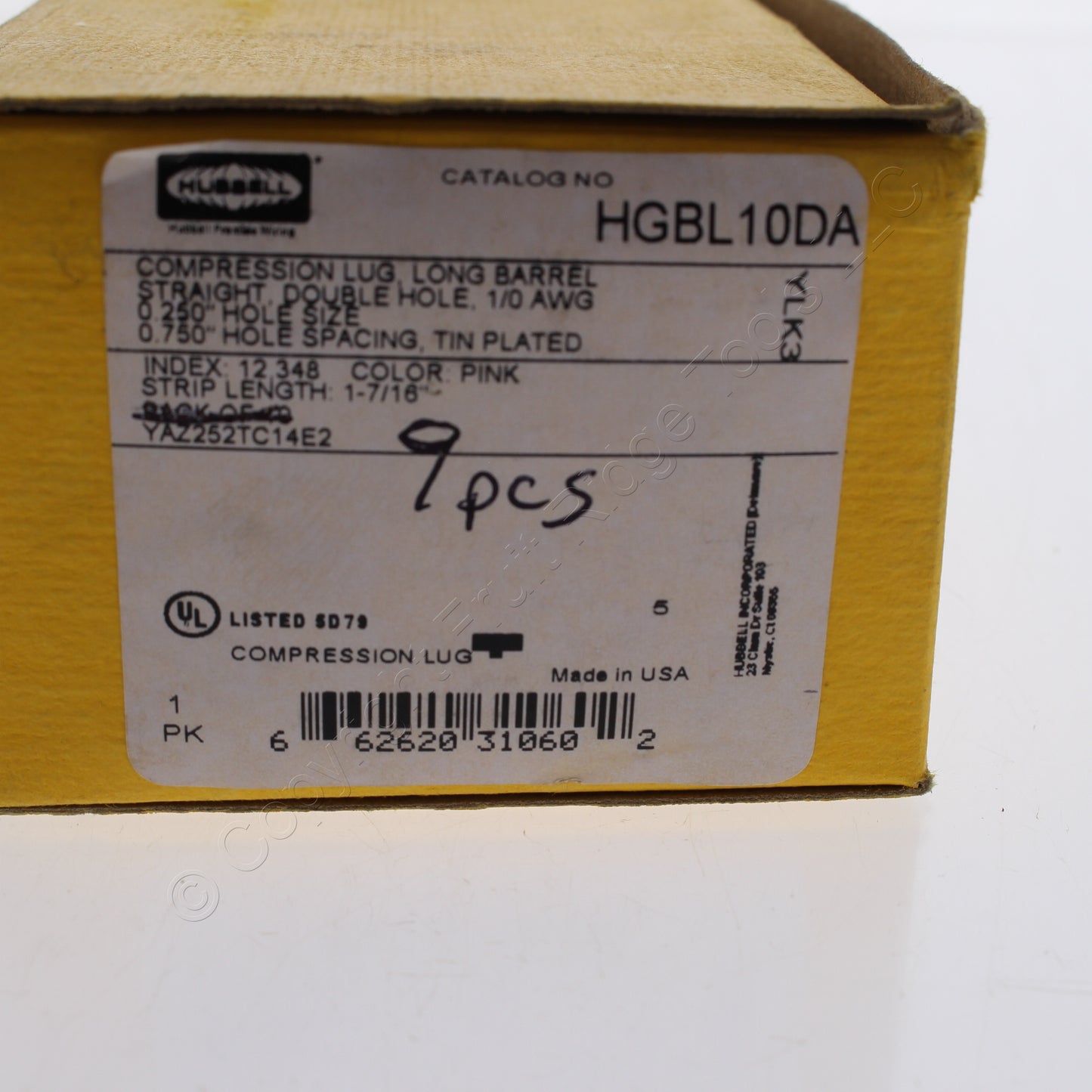 3 Hubbell Bonding Grounding Compression Lugs 1/0 AWG 1/4"Holes Pink #12 HGBL10DA