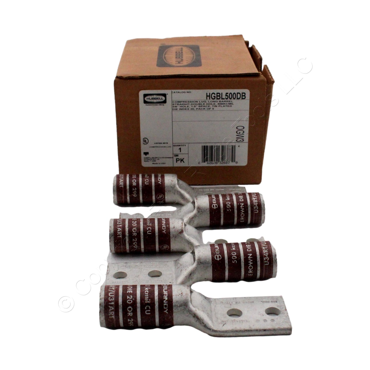 5 Hubbell Bonding Ground Compression Lugs 500 MCM 3/8" Holes Brown #20 HGBL500DB