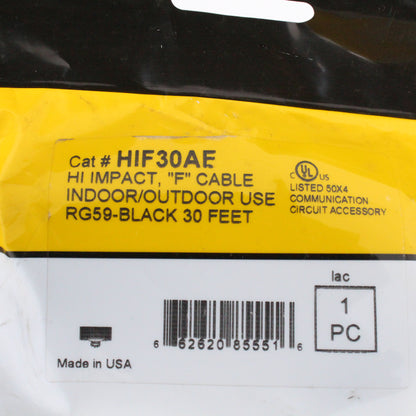 Hubbell Hi-Impact Coaxial Patch Cord RG59 F-Connector 30 Ft Network Cable