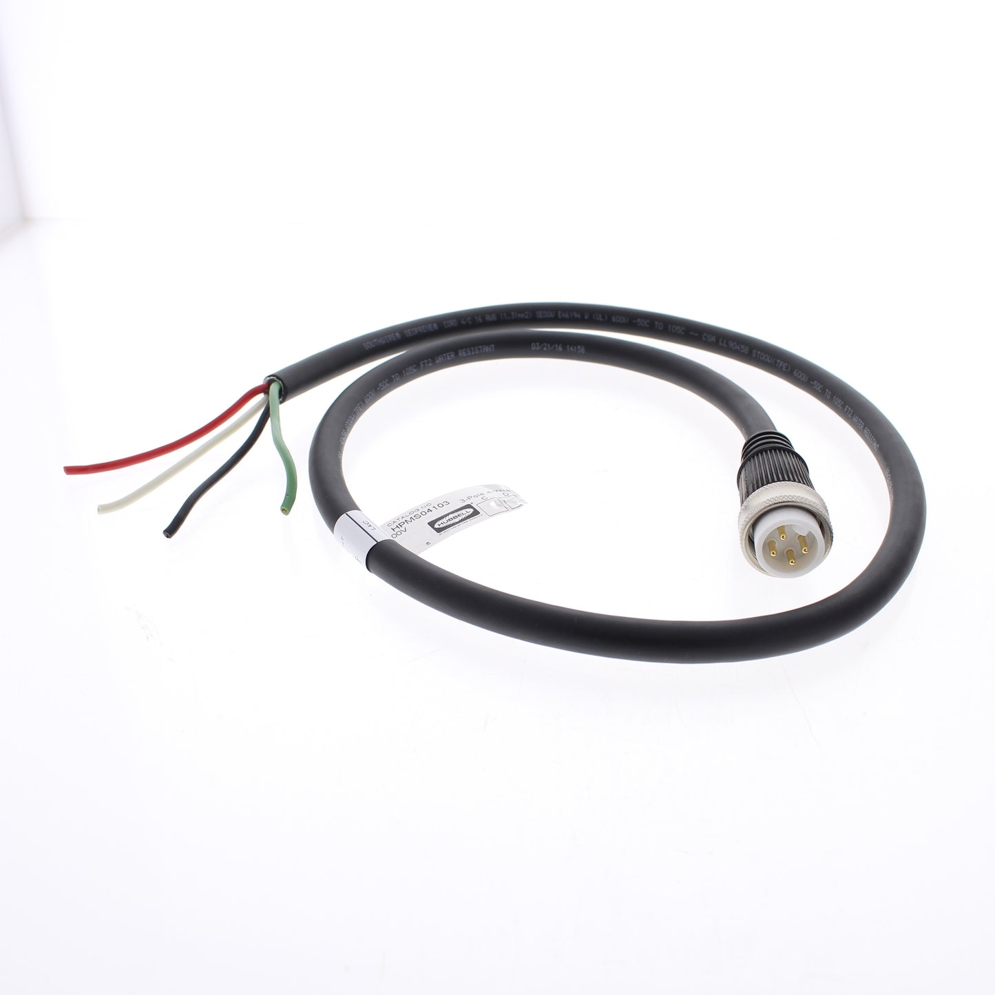 Hubbell 3ft Mini-Quick Connect Cord Pigtail Cable Male Plug 16/4 HPMS04103