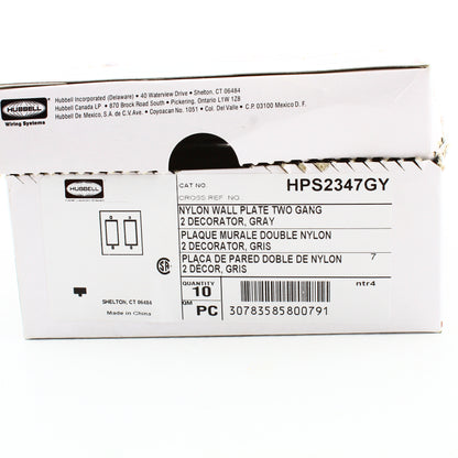 Hubbell HPS2347GY Gray 2-Gang Decorator Nylon Oversized Wallplate Cover 10pcs