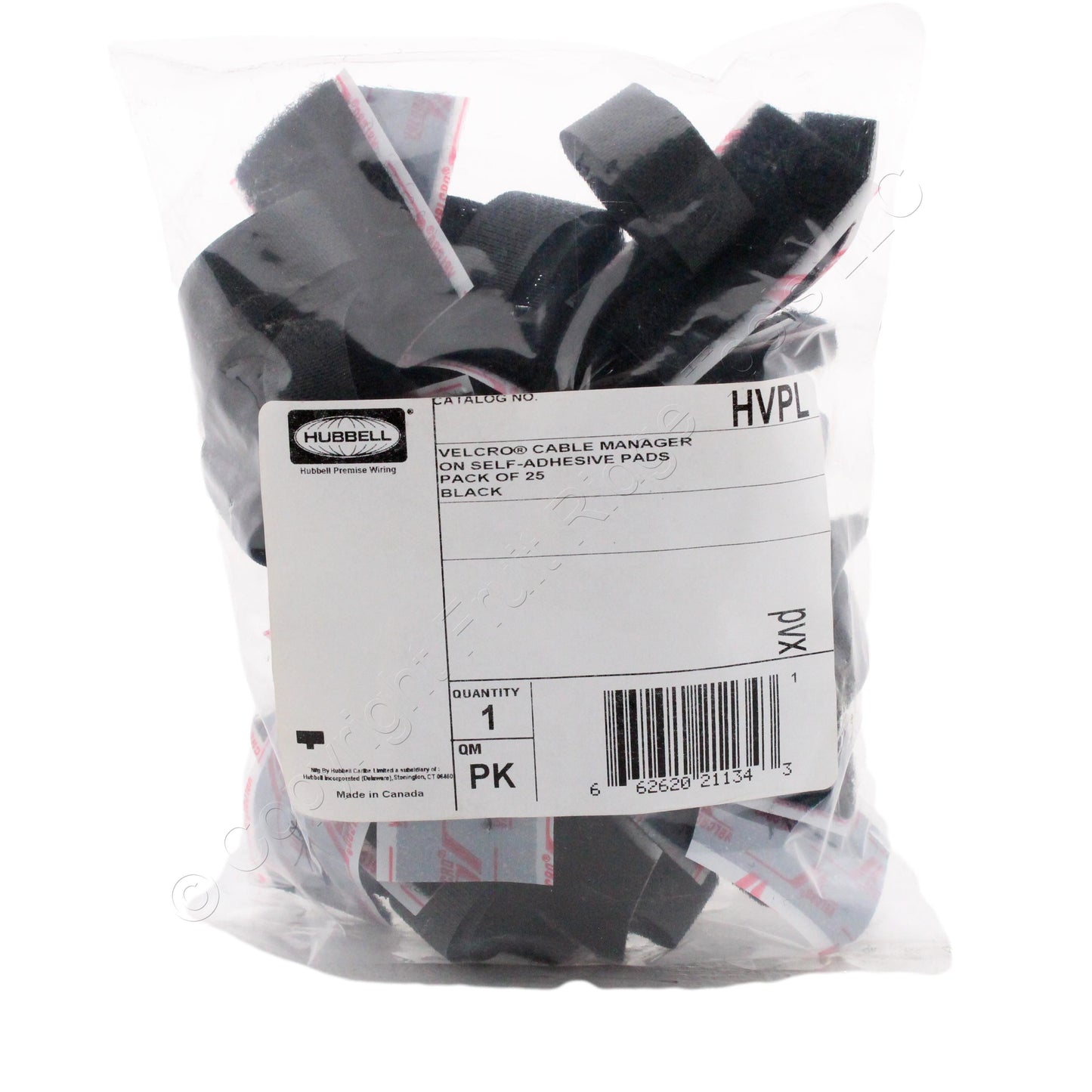 25PK Hubbell Cable Management Straps Cord Tie Wrap w/ Pad Hook & Loop HVPL