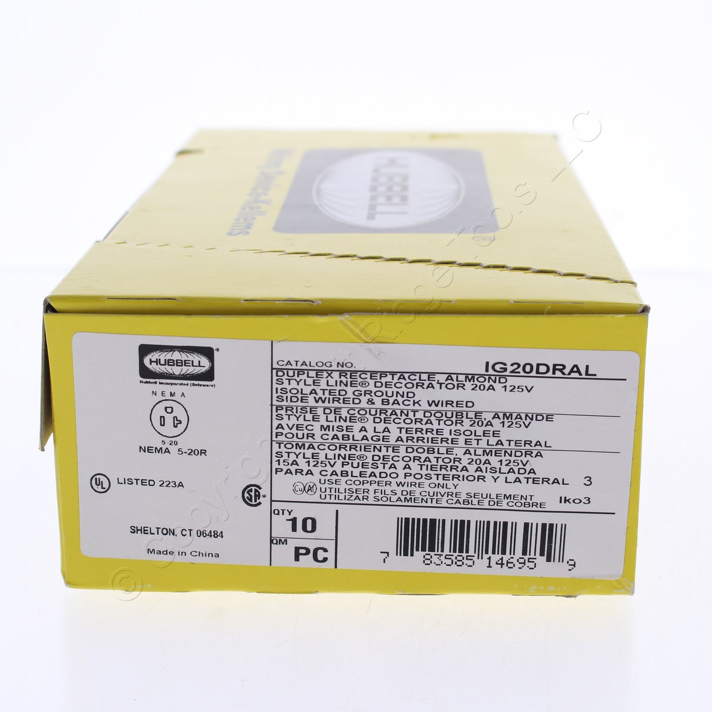 10PK Hubbell Almond Isolated Ground Commercial Decorator Receptacle 20A IG20DRAL