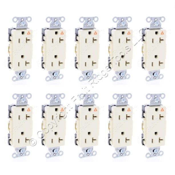 10PK Hubbell Almond Isolated Ground Commercial Decorator Receptacle 20A IG20DRAL