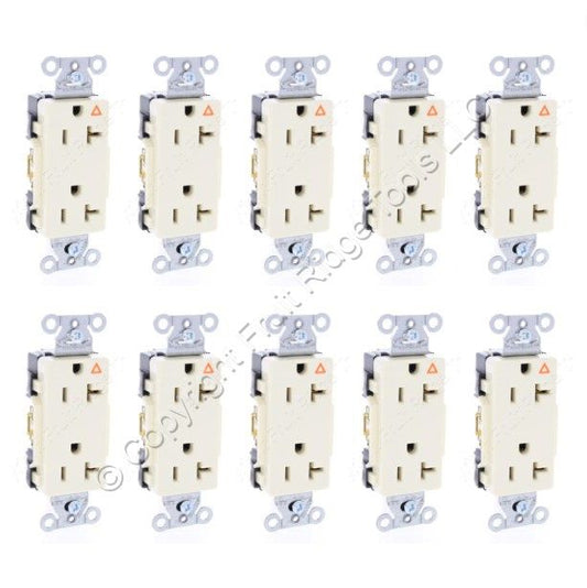 10PK Hubbell Almond Isolated Ground Commercial Decorator Receptacle 20A IG20DRAL