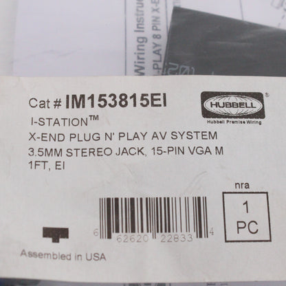 Hubbell IM153815EI Ivory I-Station Plug N' Play 3.5mm Stereo Jack VGA Adapter