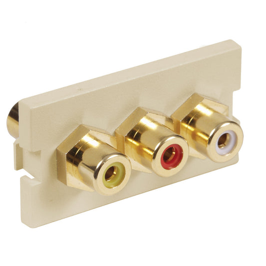 Hubbell IM3RF1EI Istation Module W/3Rca Feed Thru 1U Ivory Gold Brass Body