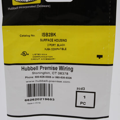 Hubbell Black 2-Port Data Voice Media Keystone Housing Surface Mount Box ISB2BK