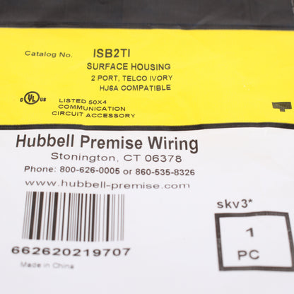 Hubbell "Telco Ivory" 2-Port Data Voice Keystone Housing Surface Mount Box