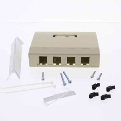 Hubbell Ivory 4-Port Data Voice Media Keystone Housing Surface Mount Box ISB4EI