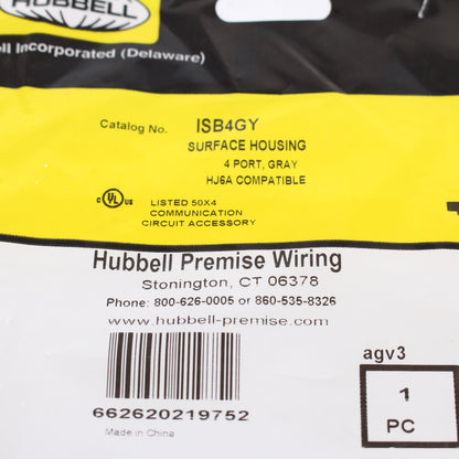 Hubbell Gray 4-Port Data Voice Media Keystone Housing Surface Mount Box ISB4GY