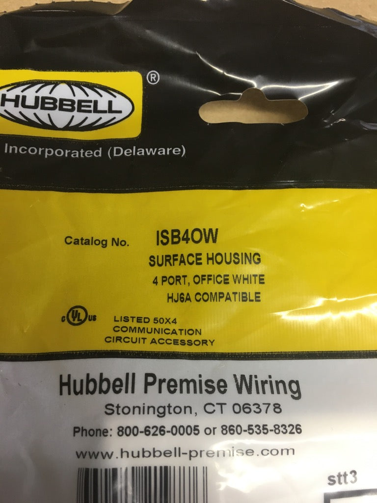Hubbell ISB4OW Surface Mount Box 4-Port Keystone Office White Data Jack Housing