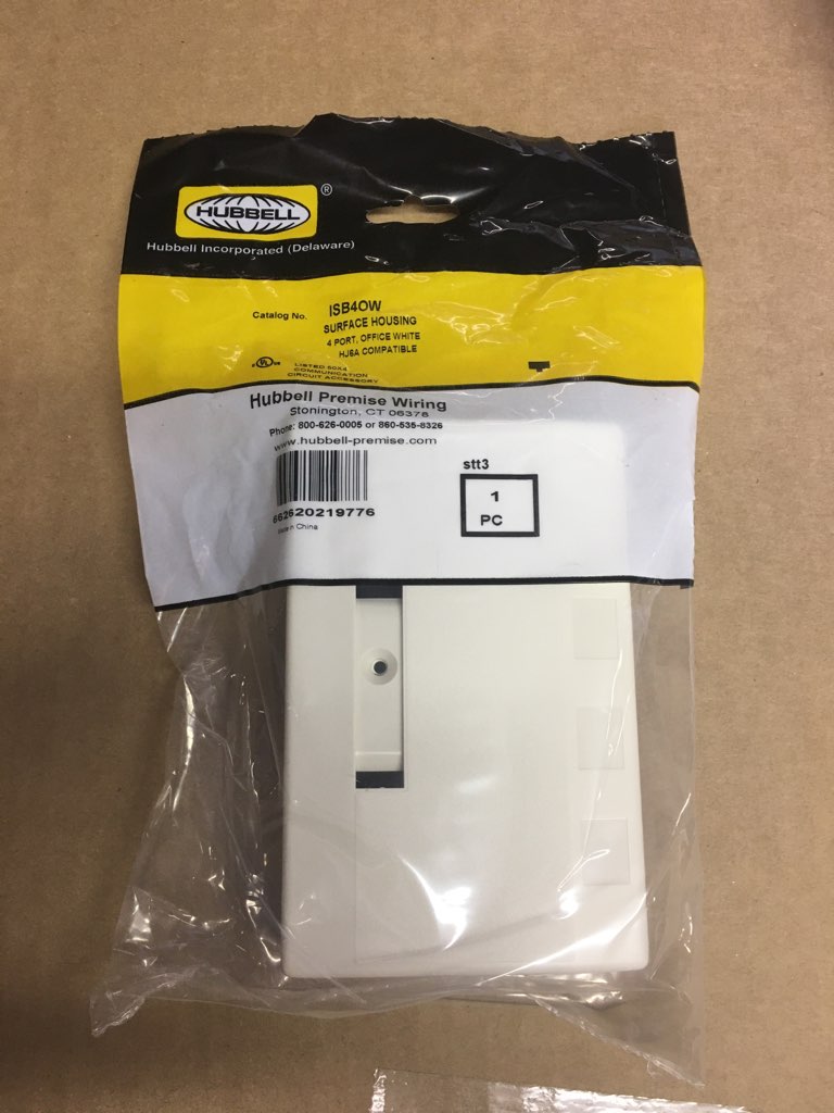 Hubbell ISB4OW Surface Mount Box 4-Port Keystone Office White Data Jack Housing