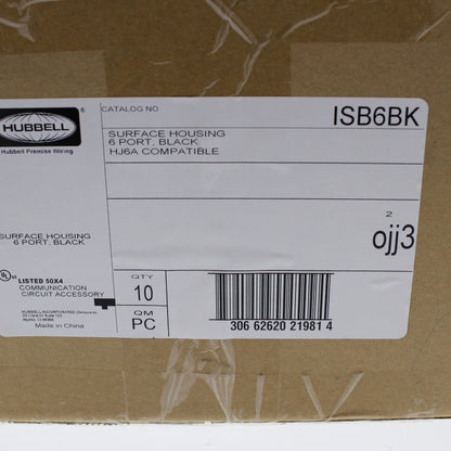 10 Hubbell Black 6-Port Data Voice Keystone Housings Surface Mount Box ISB6BK