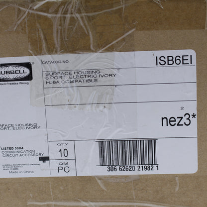 Hubbell ISB6EI Ivory 6-Port Data Voice Surface Mount Keystone Housings Box 10pcs