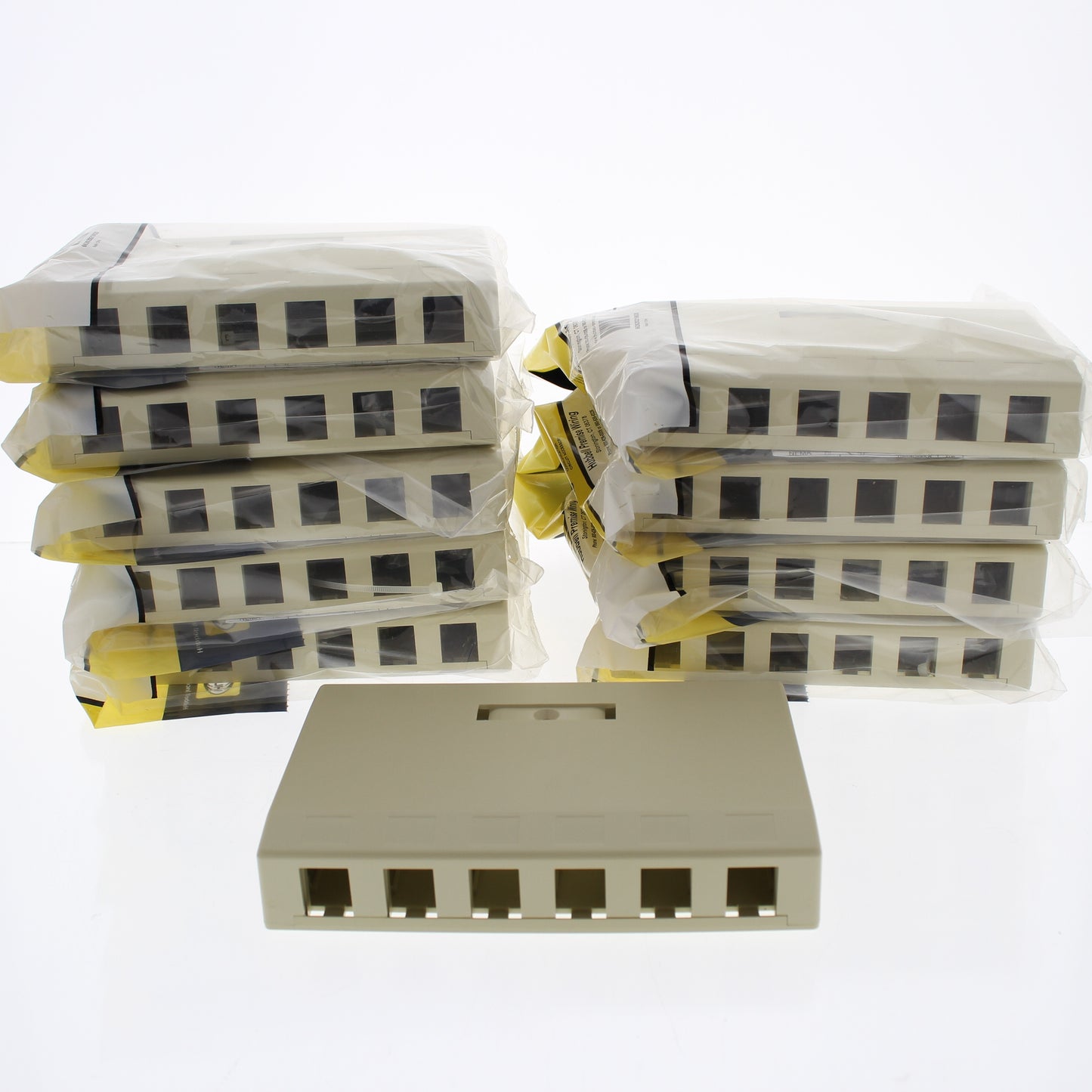 Hubbell ISB6EI Ivory 6-Port Data Voice Surface Mount Keystone Housings Box 10pcs