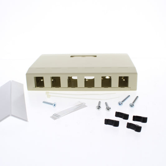 Hubbell Ivory 6-Port Data Voice Media Keystone Housing Surface Mount Box ISB6EI