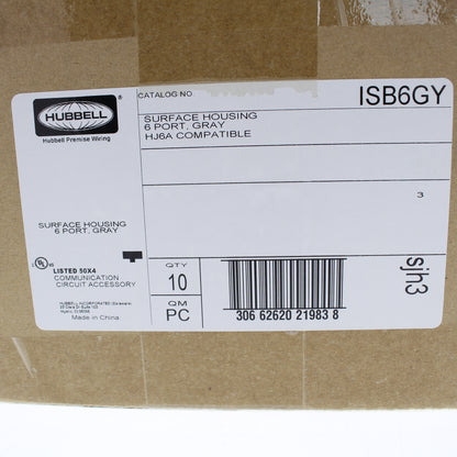 Hubbell ISB6GY Gray 6-Port Data Voice Keystone Housing Surface Mount Box 10-Pack