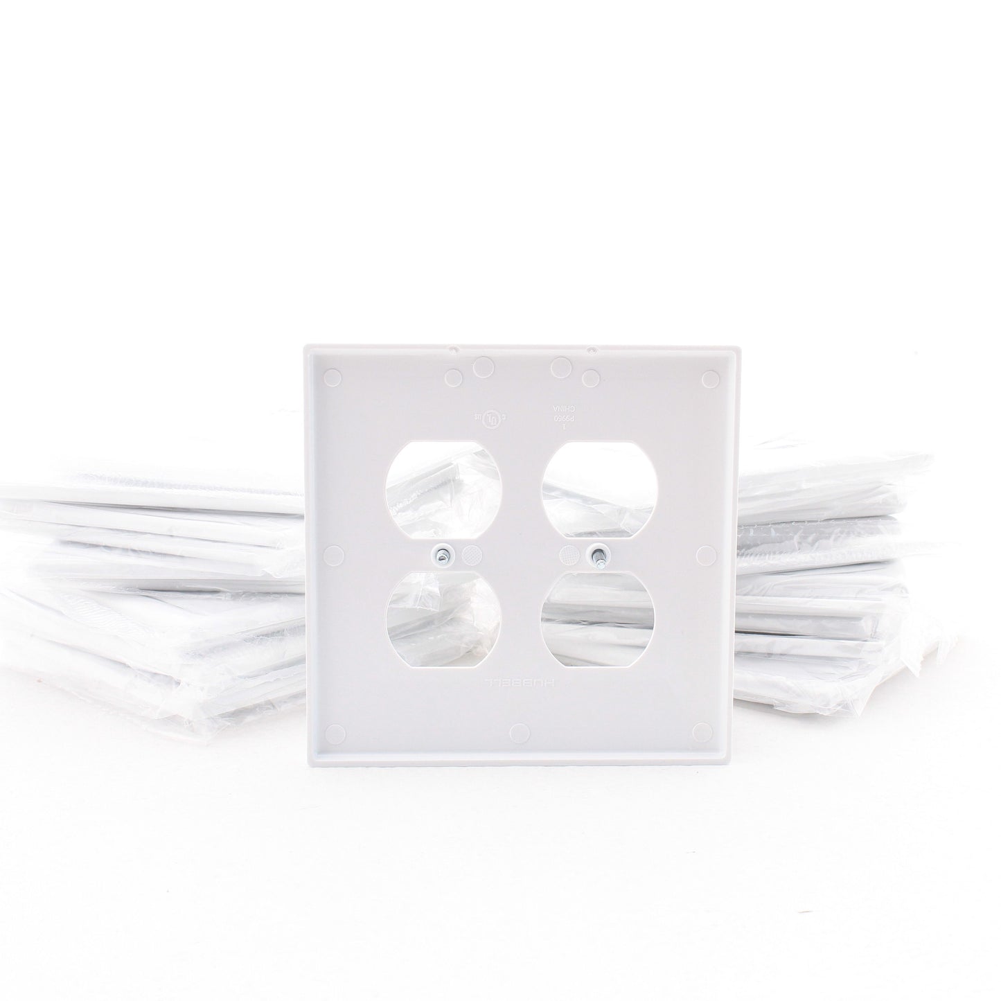 Hubbell PJ82W White Unbreakable 2-Gang Duplex Receptacle Mid-Size Covers 25pcs