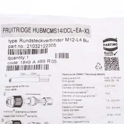 Hubbell Micro-Quick Cable Connector Female 4-Wire Displacement MCMS14IDCL