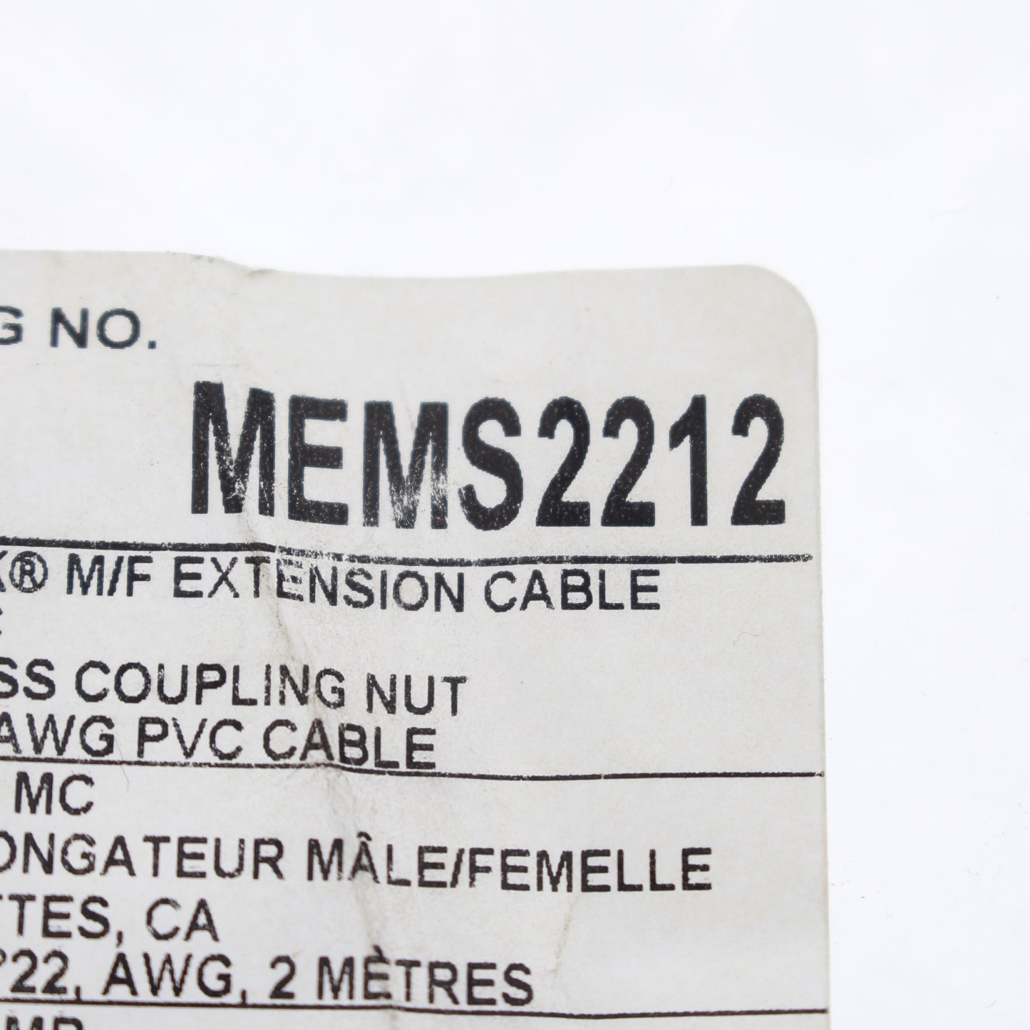 Hubbell Micro-Quick Connect Signal Cable Extension Cord 3-Pole 2 Meter MEMS2212