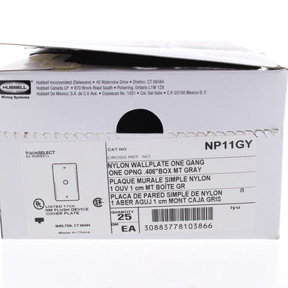 Hubbell NP11GY Gray 1-Gang Telephone .406" Hole Wallplate Covers Box Mount 25pcs