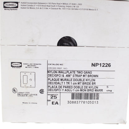Hubbell NP1226 Brown 2-Gang Decora 1-Cable Nylon Standard Wallplate Cover 25pcs