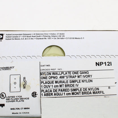 Hubbell NP12I Ivory 1-Gang Phone .406" Hole Standard Wallplate Cover Strap Mount