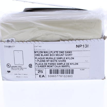 Hubbell NP13I Ivory 1-Gang Blank Nylon Standard Wallplate Cover Box Mount 25pcs