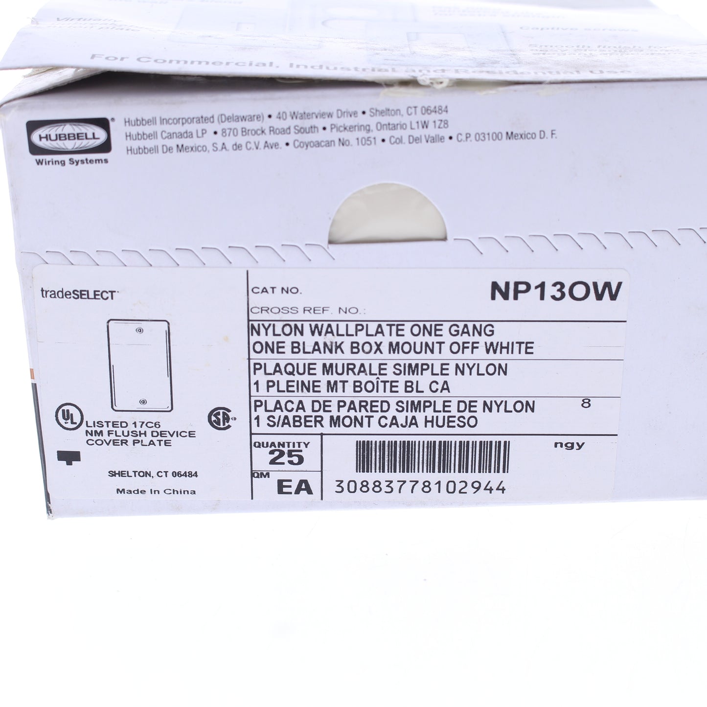 Hubbell NP13OW Office White 1-Gang Blank Standard Wallplate Cover Box Mount 25pc