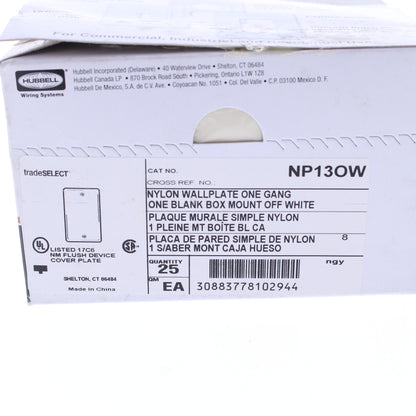 Hubbell NP13OW Office White 1-Gang Blank Standard Wallplate Cover Box Mount 25pc