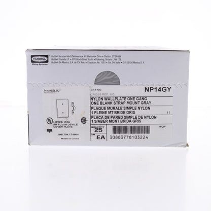 Hubbell NP14GY Gray 1-Gang Blank Unbreakable Standard Wallplate Covers 25pcs