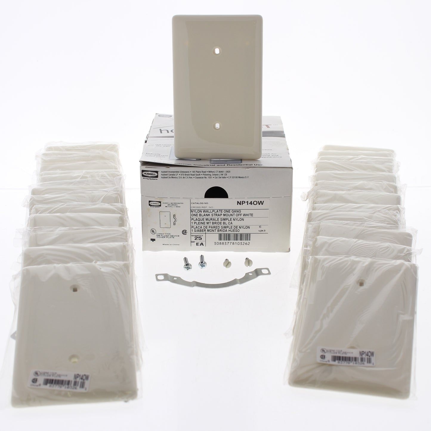 Hubbell NP14OW Office White 1-Gang Blank Unbreakable Standard Wallplates 25pcs