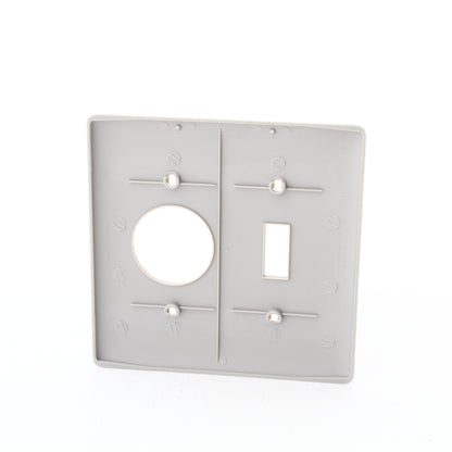 Hubbell NP17GY Gray 2-Gang Toggle Switch Single 1.406" Outlet Standard Wallplate