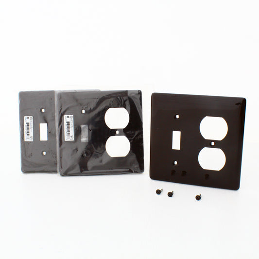 Hubbell NP18 Brown 2-Gang Toggle Duplex Unbreakable Nylon Wallplate Cover 3pcs