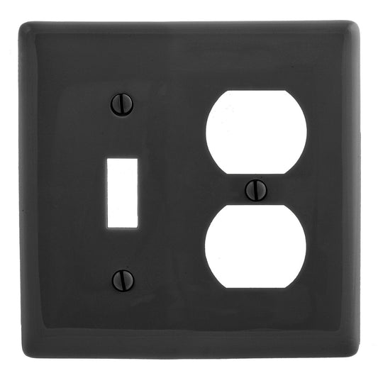 Hubbell NP18BK Black 2-Gang Toggle Duplex Outlet Unbreakable Nylon Wallplate